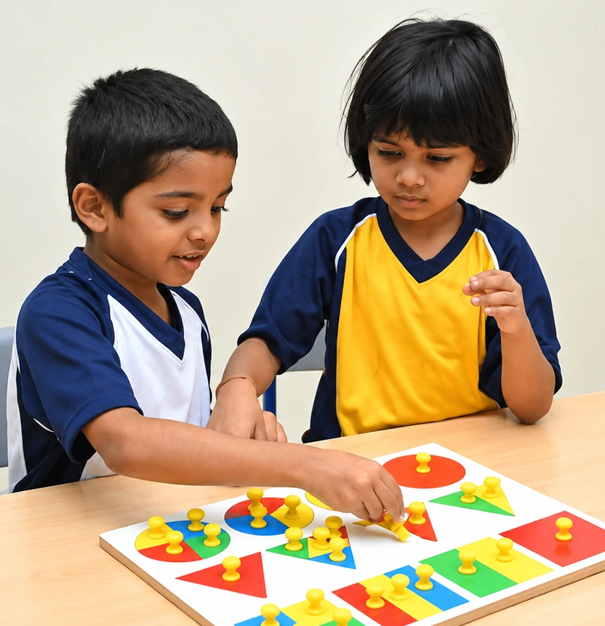 Ujjval preschool students learning through a colourful hands-on activity